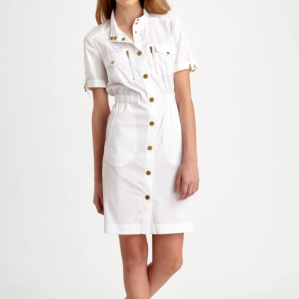 Tory Burch lightweight white dress w gold details
